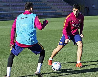 FC Barcelona's Luis Suarez at a training session on Tuesday