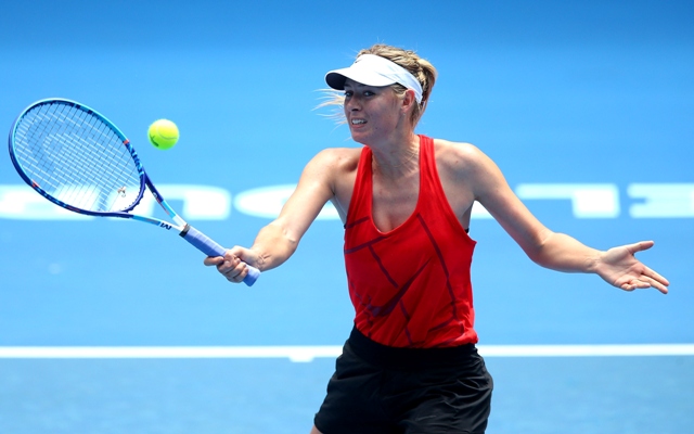 Maria Sharapova of Russia hits a forehand during a practice session ahead of the 2016 Australian Open 