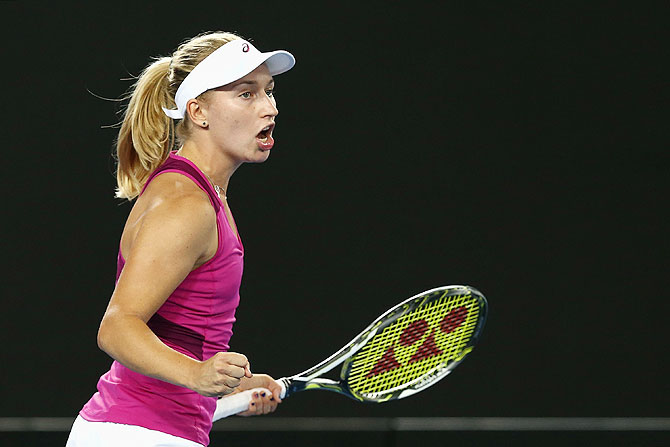 Daria Gavrilova celebrates a point in her second round match against Petra Kvitova of the Czech Republic