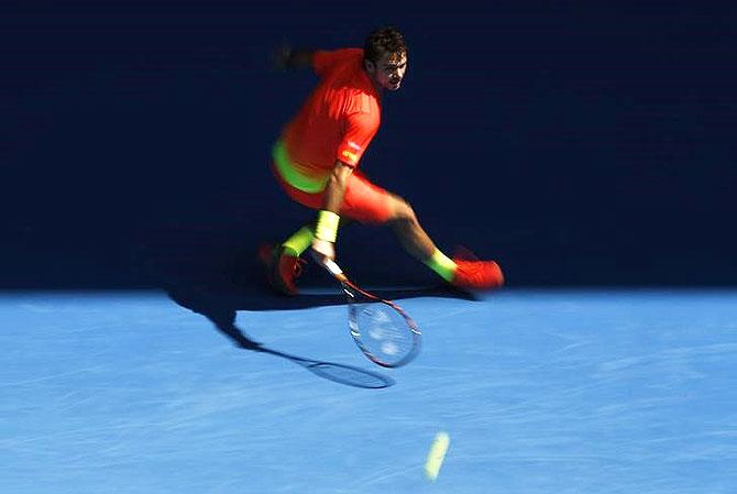 Switzerland's Stan Wawrinka hits a shot