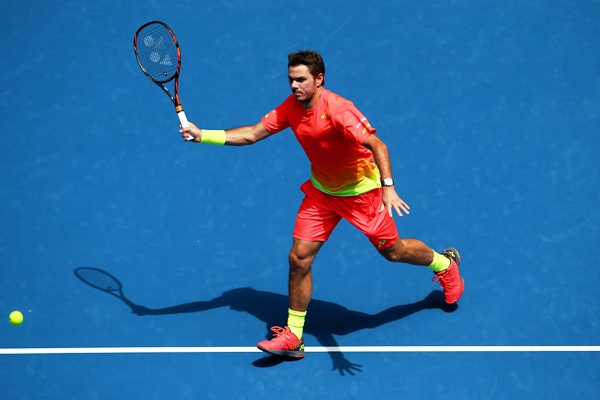  Stan Wawrinka plays a forehand in his third round match against Lukas Rosol
