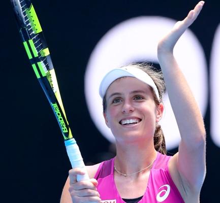 Johanna Konta of Great Britain celebrates winning her quarter final 