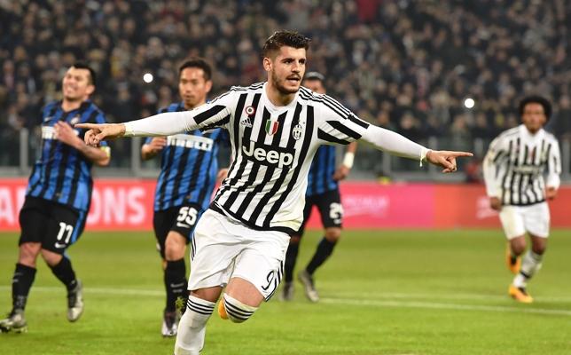 Alvaro Morata of Juventus FC celebrates after scoring the opening goal 