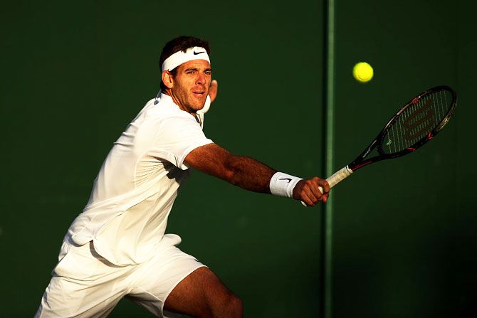 Argentina's Juan Martin Del Potro plays a backhand during his third round match against France's Lucas Pouille