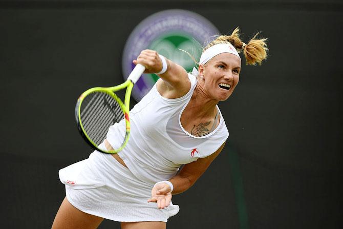 Russia's Svetlana Kuznetsova serves during her third round match against USA's Sloane Stephens on Middle Sunday