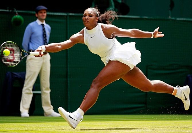 Serena Williams plays a forehand during the third round match against Annika Beck on Sunday