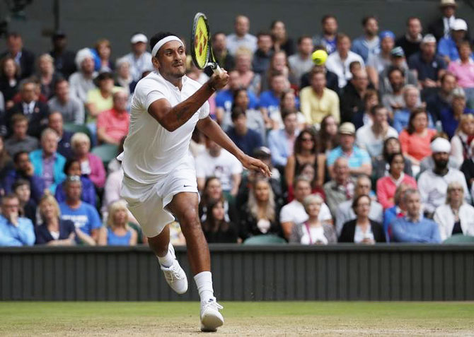 Australia's Nick Kyrgios in action against Great Britain's Andy Murray