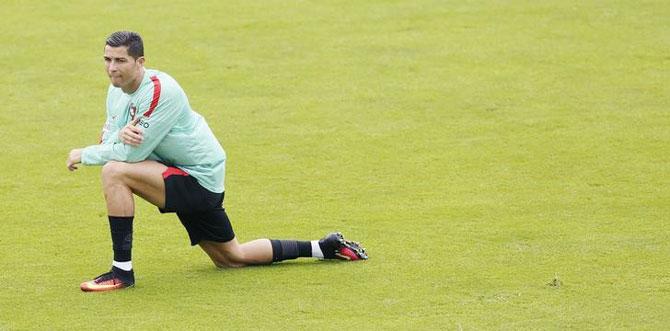 Portugal's Cristiano Ronaldo attends training session