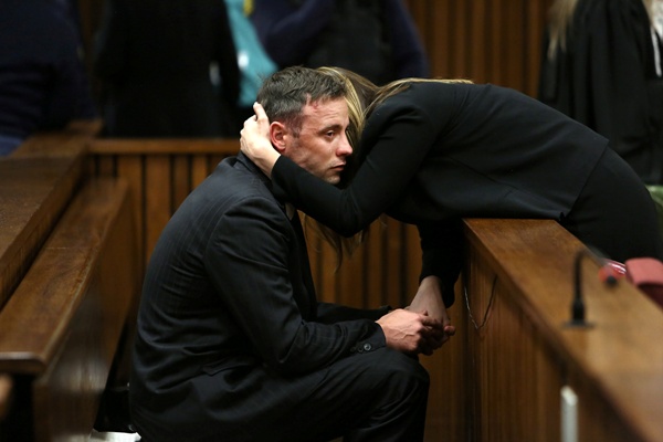 : Oscar Pistorius is seen with sister Aimee after proceedings of his resentencing hearing