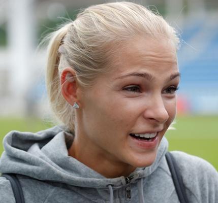 Darya Klishina of Russia talks to the media