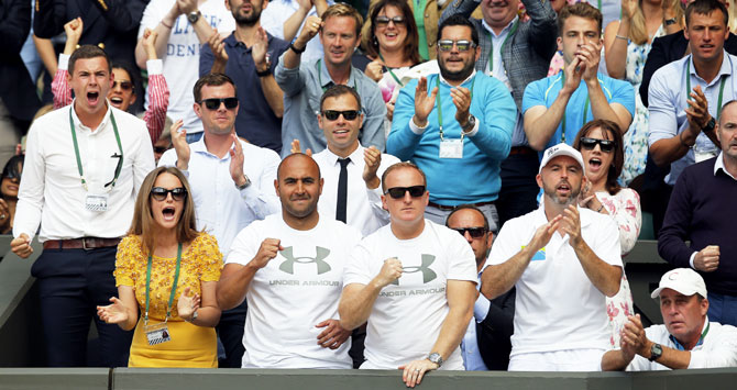 Andy Murray's wife Kim, his coach Ivan Lendl and his team celebrate in his box