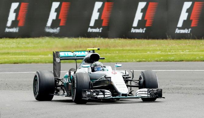 Mercedes' Nico Rosberg during the race at the British F1 Grand Prix at Silverstone on Sunday