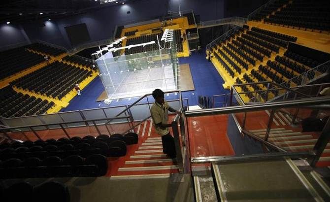 A general view of a squash stadium inside the Siri Fort Sports Complex in Delhi, one of the venues for the 2010 Commonwealth Games