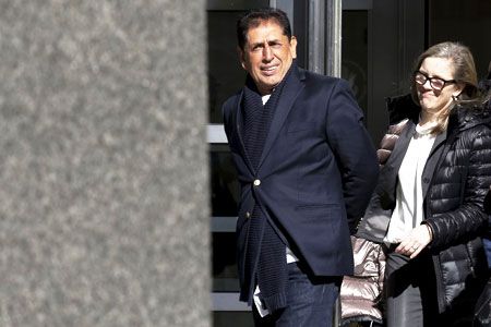 Former Guatemalan football federation president Brayan Jimenez (left) exits the Brooklyn Federal Courthouse in the Brooklyn borough of New York March 2, 2016