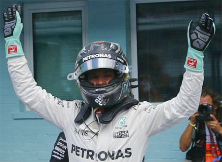 Mercedes' Nico Rosberg reacts after qualification of the German GP at Hockenheimring on Saturday