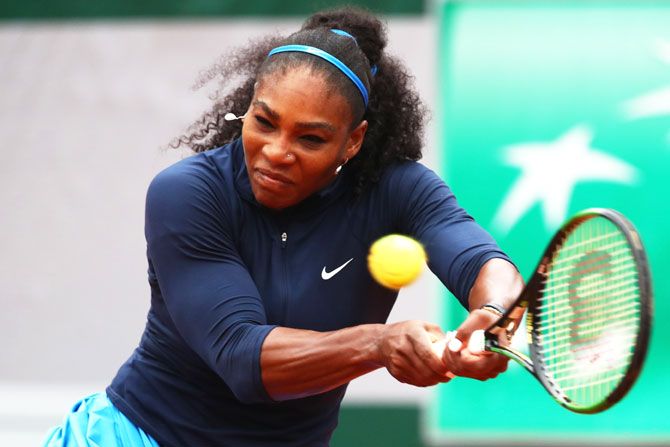 USA's Serena Williams hits a backhand during her fourth round match against Ukraine's Elina Svitolina at Roland Garros on Wednesday