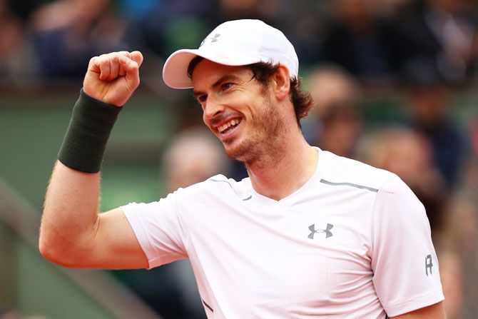 Britain's Andy Murray celebrates his French Open semi-final win over Switzerland's Stan Wawrinka at Roland Garros in Paris on Friday