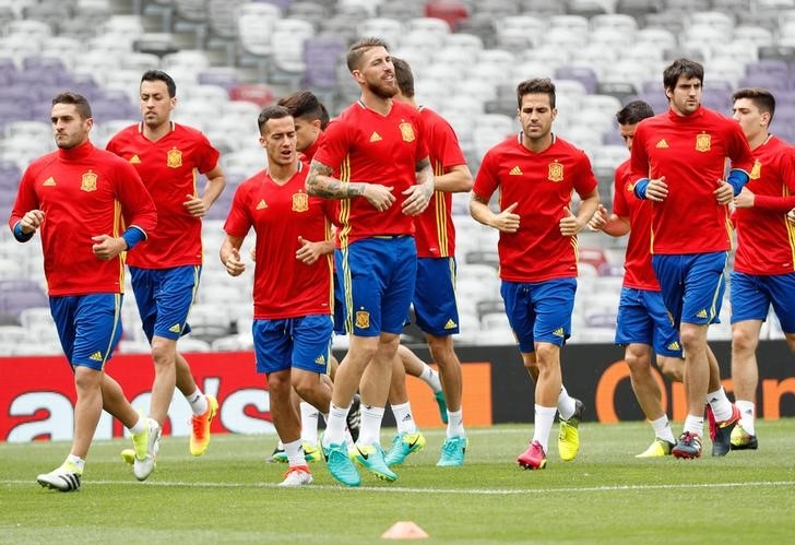 A file photo of the Spain team at a training session