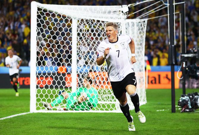  Germany's Bastian Schweinsteiger celebrates scoring his team's second goal