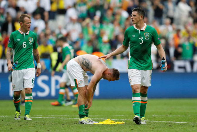 Republic of Ireland's Glenn Whelan and Ciaran Clark after the match