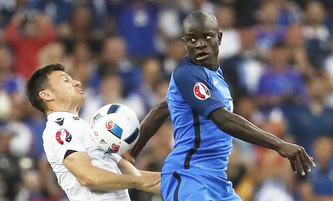 France's N'Golo Kante (right) in action with Albania's Ledian Memushaj