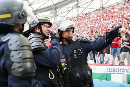Police before the game between Iceland and Hungary