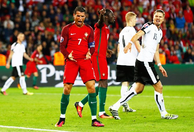 Portugal's Cristiano Ronaldo reacts after he has a goal disallowed during their Euro 2016 Group F match against Austria at Parc des Princes stadium in Paris on Saturday