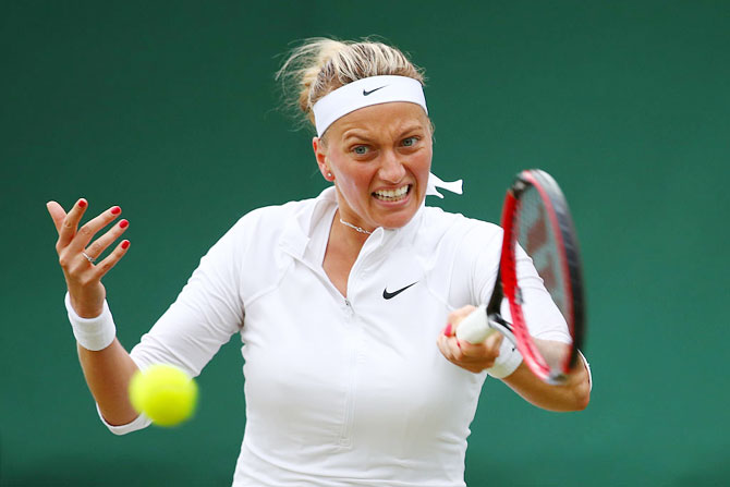 The Czech Republic's Petra Kvitova plays a forehand during her second round match against Romania's Sorana Cirstea