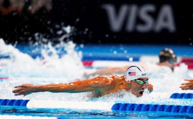 Michael Phelps during the finals for the men's 200 meter butterfly in the US Olympic swimming team trials at CenturyLink Center in Omaha, Nebraska on Wednesday