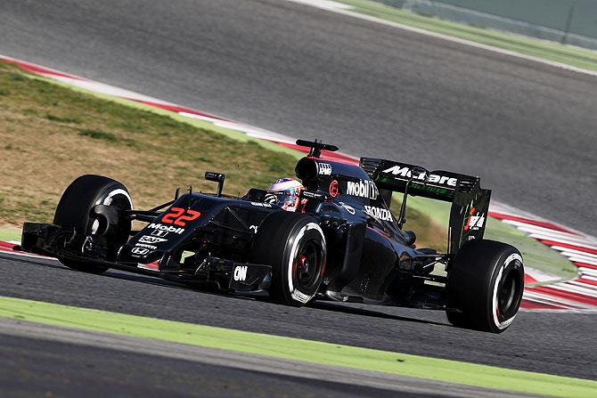 McLaren Honda's British driver Jenson Button in action during Day 2 of F1 winter testing at Circuit de Catalunya in Montmelo, Spain, on Wednesday