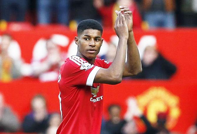 Manchester United's Marcus Rashford applauds 