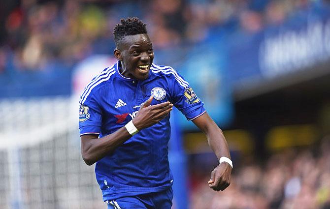 Chelsea's Bertrand Traore celebrates scoring their first goal against Stoke City at Stamford Bridge on SaturDay