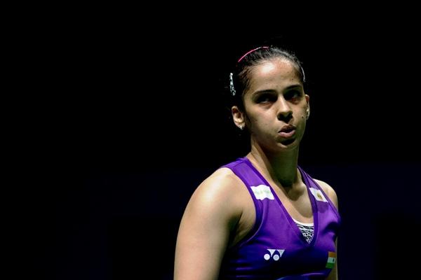 Saina Nehwal of India reacts 