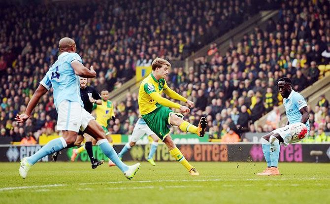 Norwich City's Patrick Bamford has a shot at goal