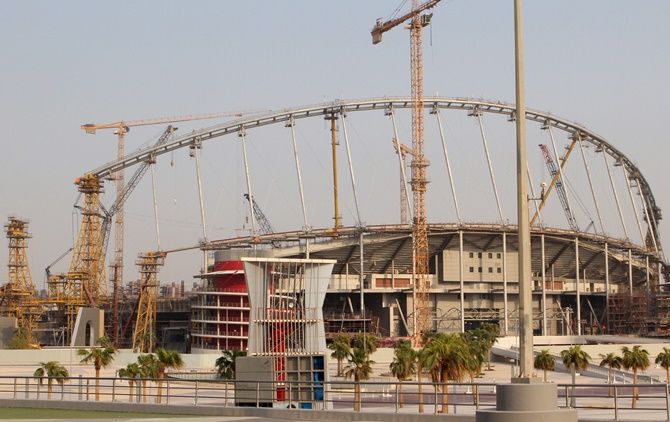  Construction work goes on at the Khalifa International Stadium in Doha, Qatar