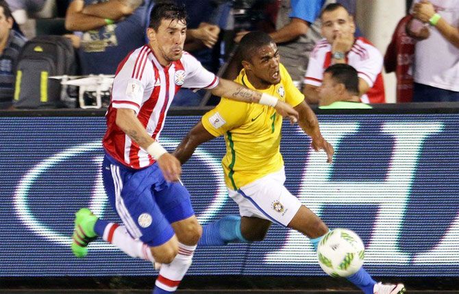 Action from the match between Brazil and Paraguay