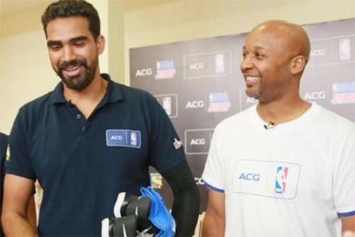 AGC-NBA pick Palpreet Singh Brar (left) with Brian Shaw