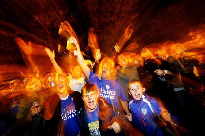 Leicester City fans celebrate winning the Premier League