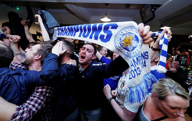 Leicester City fans celebrate winning the Premier League
