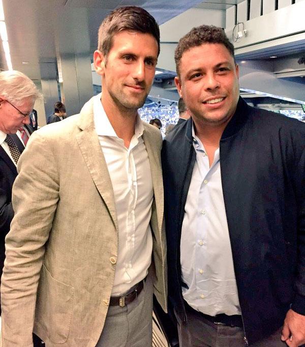 Novak Djokovic with Real Madrid and Brazil football legend Ronaldo