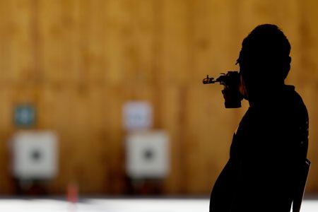 World recod holder and Olympic gold medalist Jongoh Jin of South Korea competes in the men 50m Pistol competition during the International Shooting Tournament - Aquece Rio Test Event for the Rio 2016 Olympics at the Olympic Shooting Center in Deodoro Olympic Park