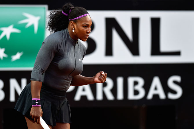 USA's Serena Williams reacts during her match against Germany's Anna-Lena Friedsam during their 2nd round match at the Italian Open in Rome on Tuesday