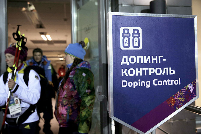Athletes leave the Doping Control station after the Women's 4 x 6 km Relay during day 14 of the Sochi 2014 Winter Olympics at Laura Cross-country Ski & Biathlon Center in Sochi on February 21, 2014