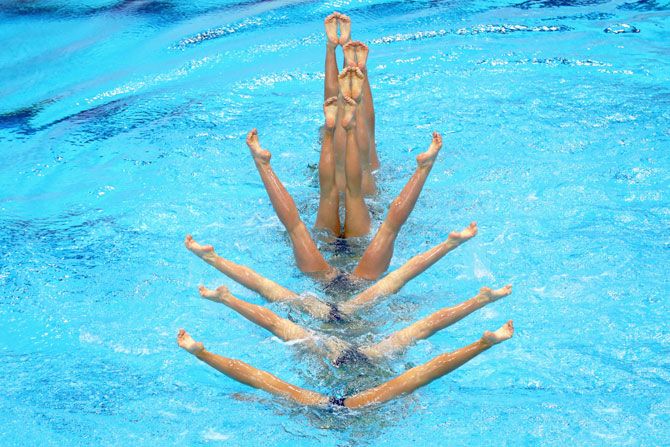 Team France compete in the Synchronised Swimming Team Free Final on May 13
