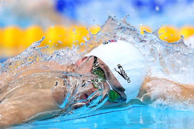 James Guy of Great Britain competes in the Men's 200m Freestyle heats at the 33rd LEN European Swimming Championships 2016 at the London Aquatics Centre on May 17