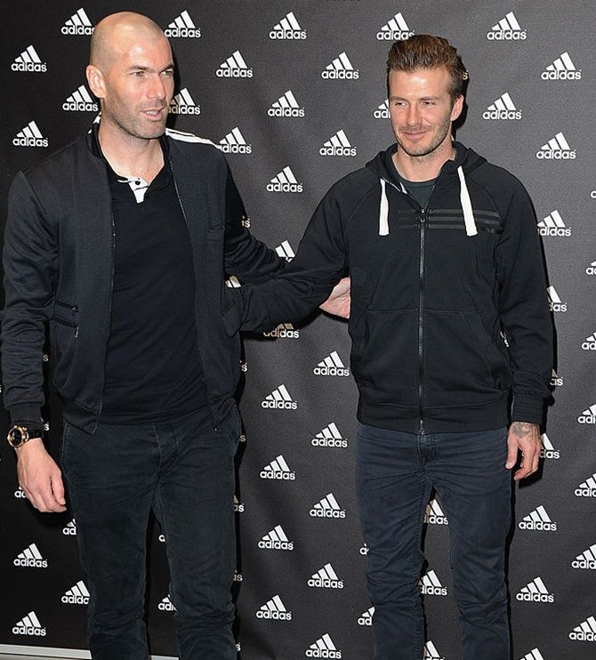David Beckham, right, with friend Zinedine Zidane.