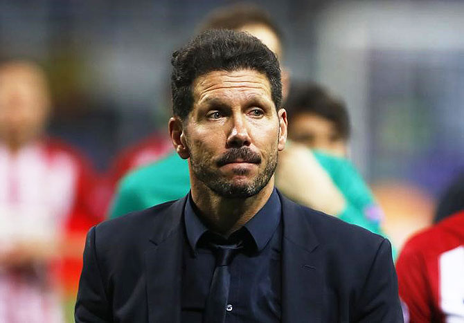 Atletico Madrid coach Diego Simeone looks dejected after the Champions League final on Saturday