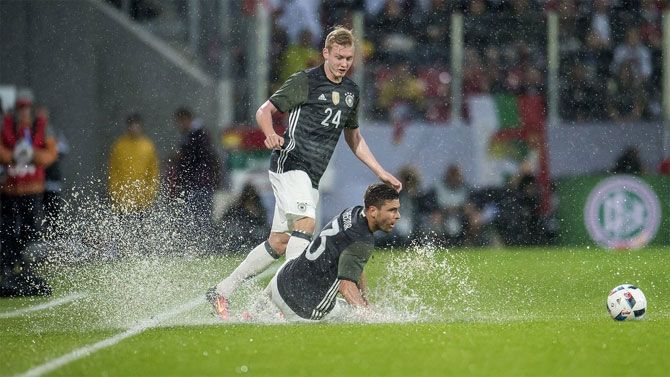 Action from the stormy Germany vs Slovakia match in Bavaria in Germany on Sunday