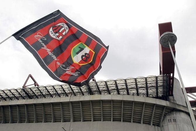 AC Milan's flag waves in front of San Siro stadium in Milan