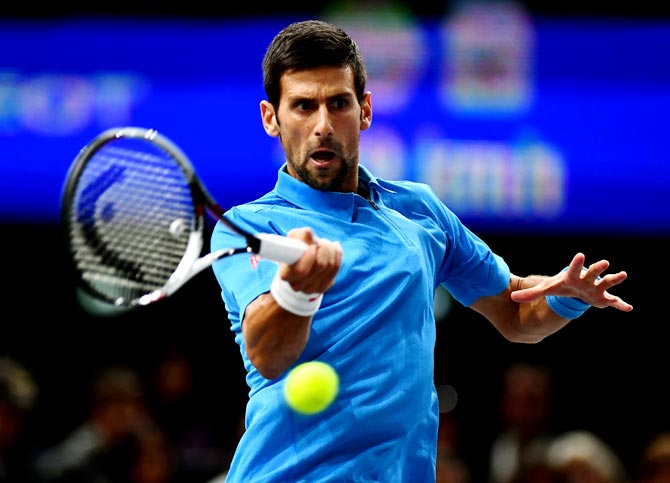 Novak Djokovic in action at the Paris Masters